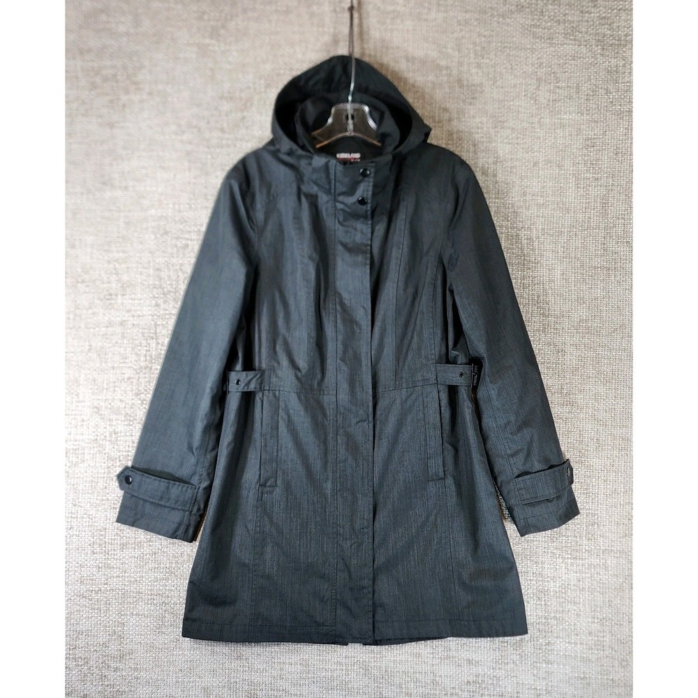 Kirkland Signature Trench Rain Jacket Coat Hooded Womens Small Charcoal Zip